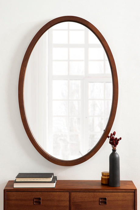 Hogan Farmhouse Oval Framed Wall Mirror, 24 x 36, Dark Walnut, Decorative Traditional