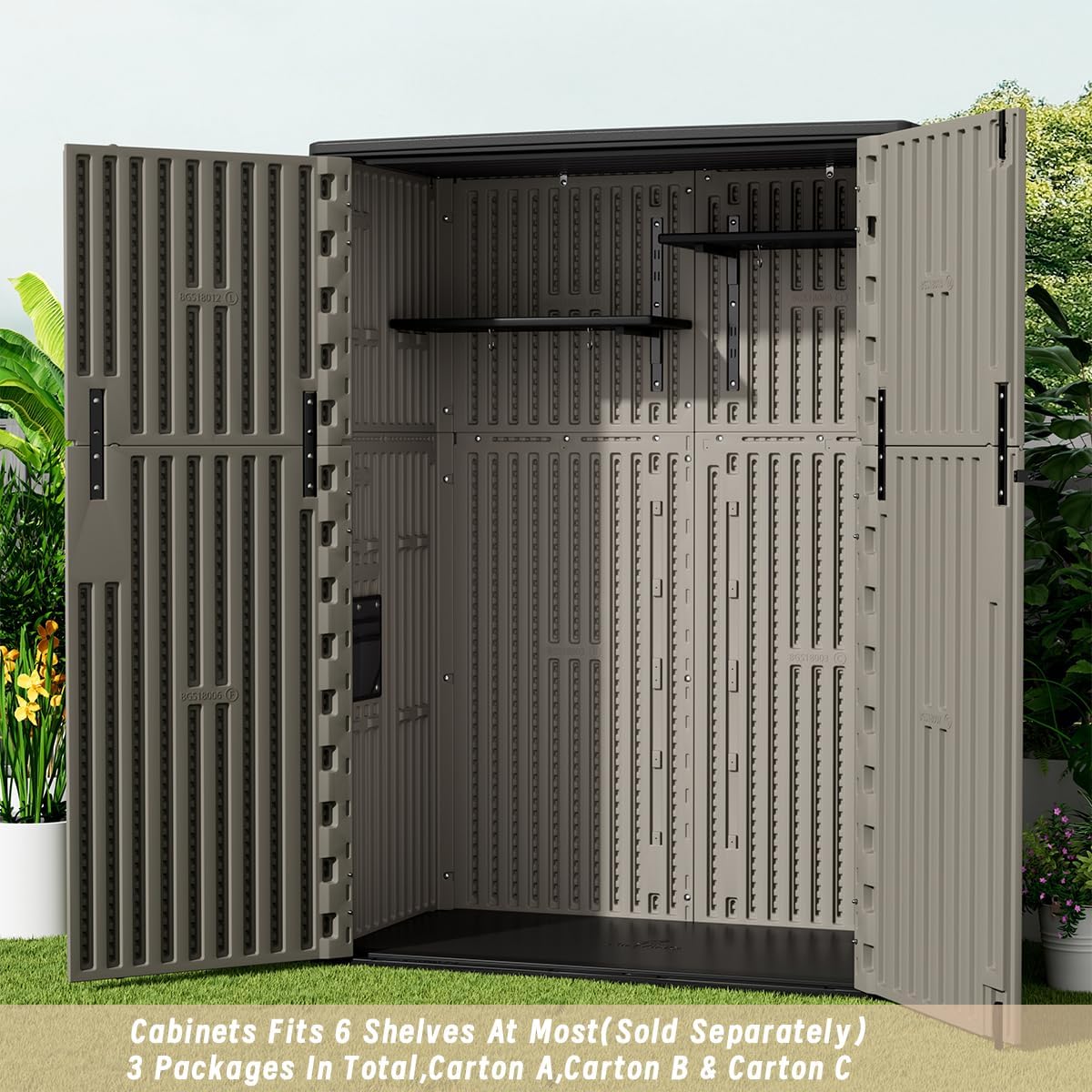 Outdoor Vertical Storage Shed,57 Cu.ft Outdoor Storage Cabinet Waterproof