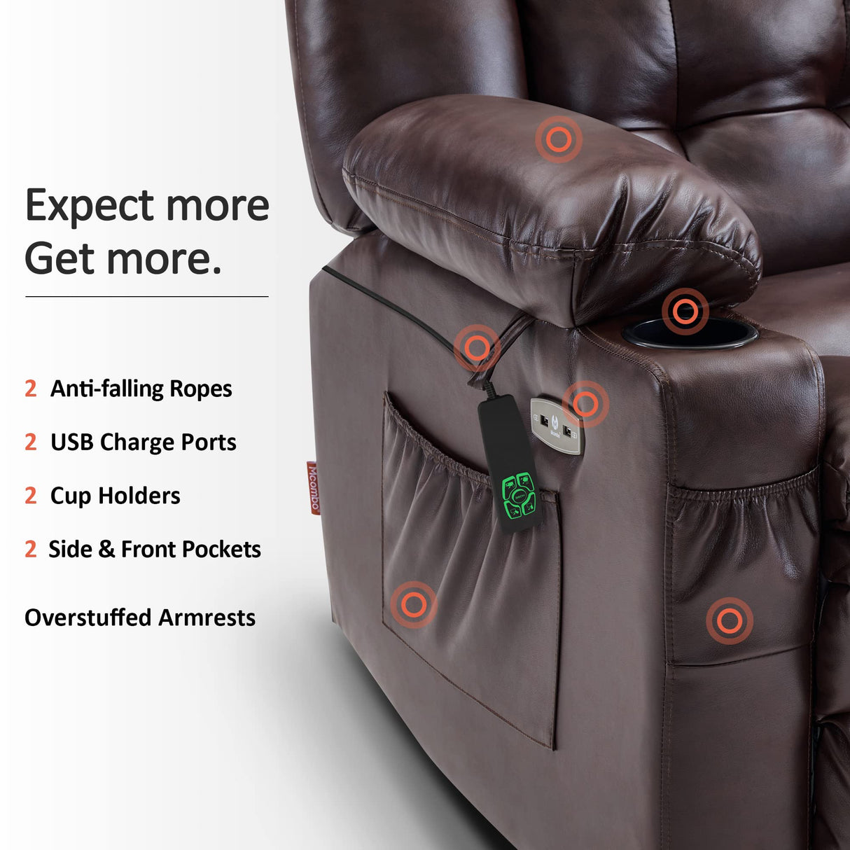 Power Lift Recliner Chair with Massage and Heat for Elderly, Infinite Position, USB Ports,