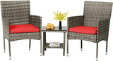 3 Piece Outdoor Furniture Set Patio Gray Wicker Chairs Furniture Bistro Conversation Set 2