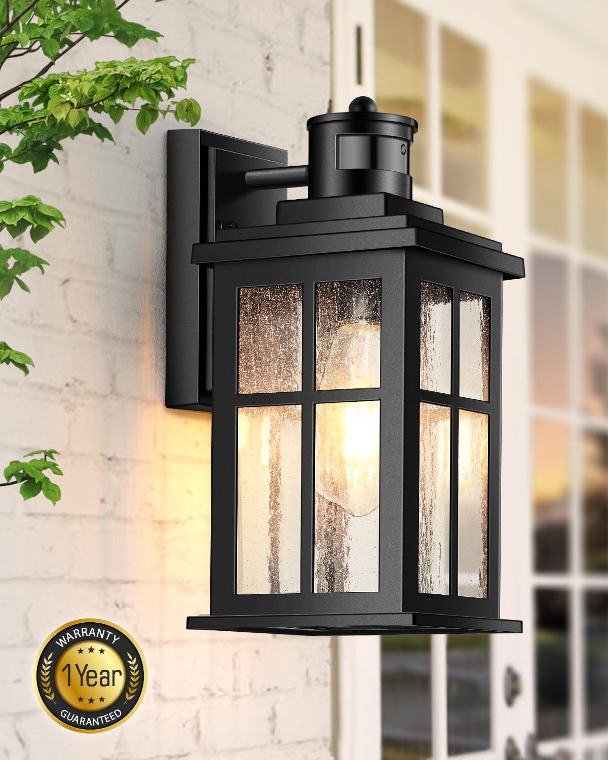 Motion Sensor Outdoor Light Fixtures Wall Mount, Black Porch Lights Outdoor Lantern