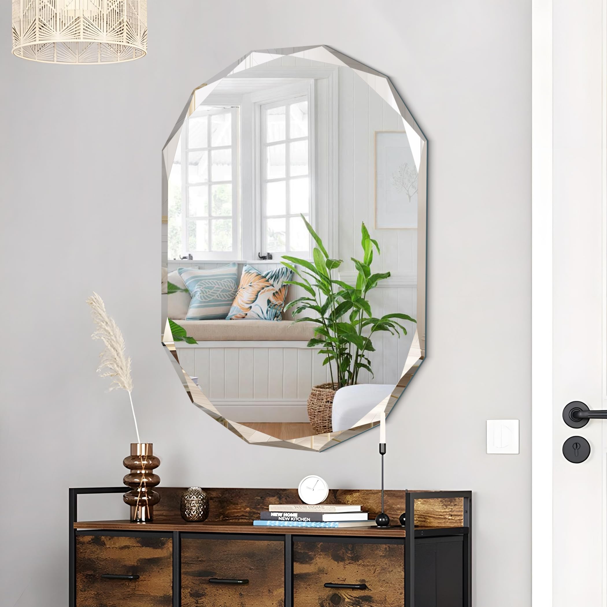 Frameless Bathroom Mirror, Vanity Mirror Beveled Edge Wall
