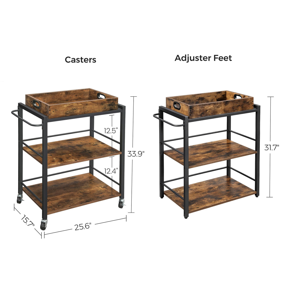 Industrial Bar Cart for The Home, Serving Cart with Wheels and Handle