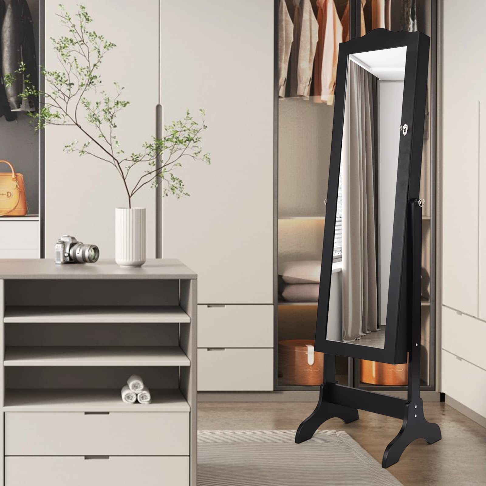 4-Angle Tilting Mirror Jewelry Cabinet with Full-Length Mirror