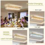 Modern Crystal Chandelier 10-Lights Gold Rectangular Raindrop Chandelier Luxury Large