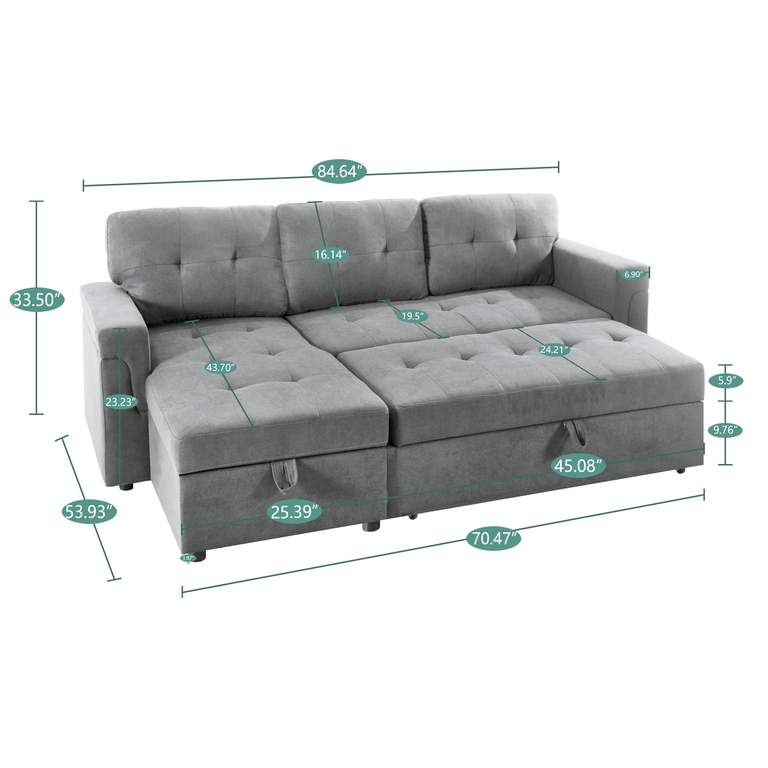 Transform Any Space: Sleeper Sectional Sofa with Convertible Sofa Bed & Inviting Chaise