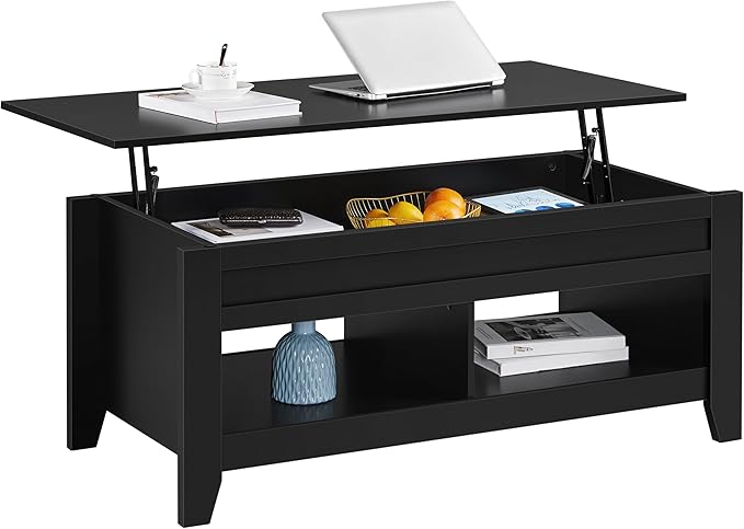 Lift Top Coffee Table with Hidden Storage Compartment & Lower Shelf