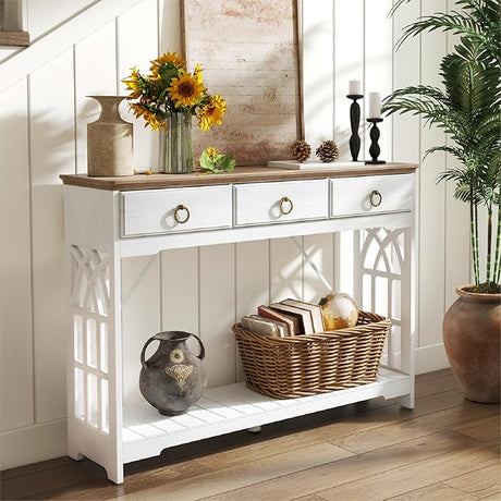 Console Tables with Drawers,47" Entryway Table with Shelf and Solid Wood Legs