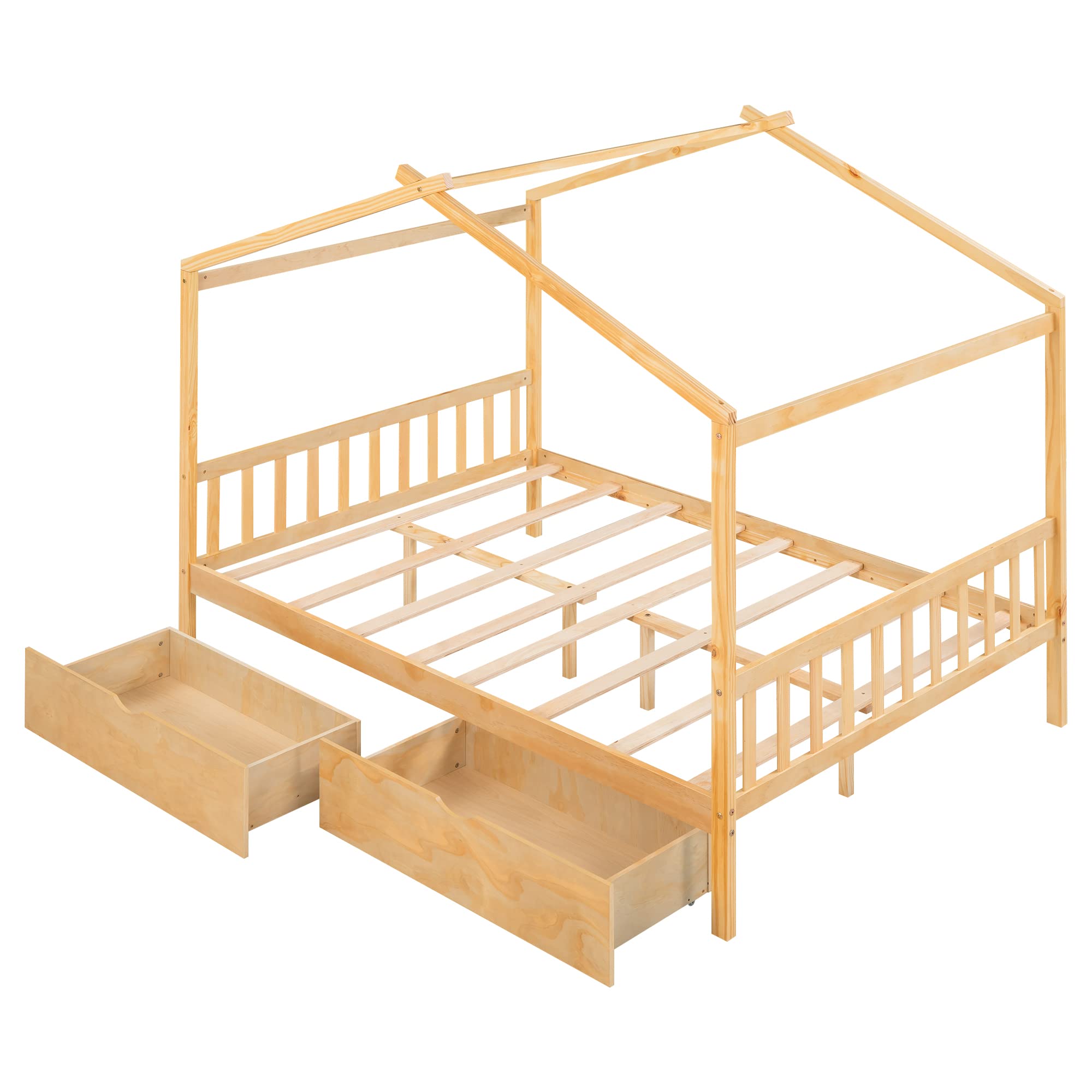 Full Size House Bed for Kids, Montessori Bed, Wood Full Platform Bed Frame
