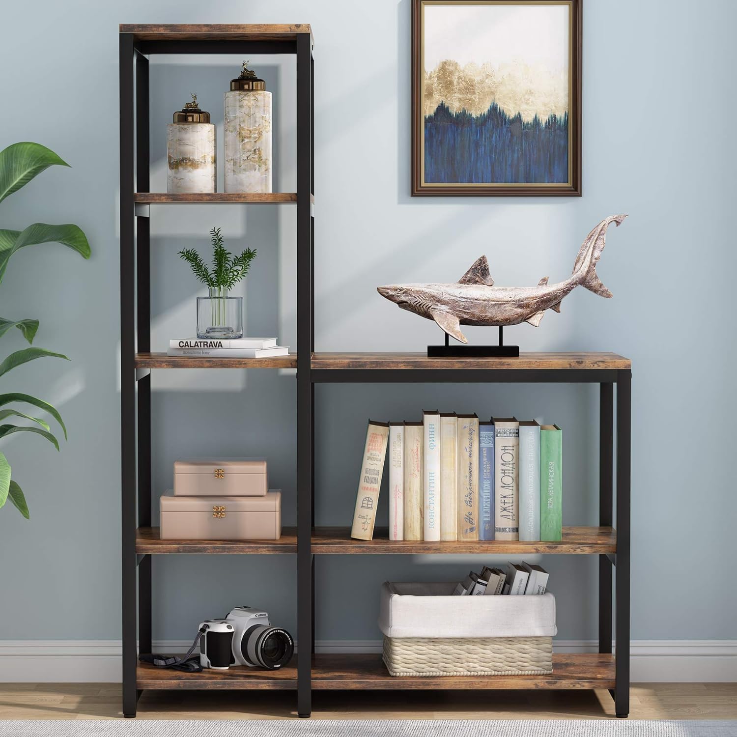 5-Tier Bookshelf, Ladder Corner Bookshelves Etagere Bookcase, 8 Shelves Display Rack Storage Shelf