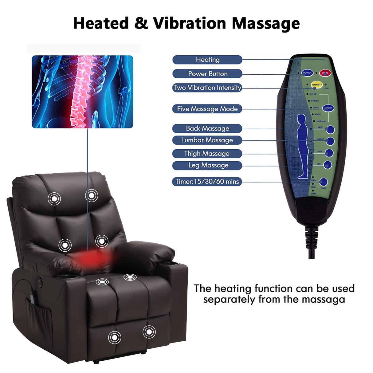 Power Lift Recliner Chairs for Elderly with Massage & Heating, PU Leather Sleeper