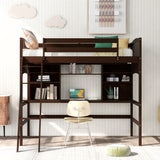 Kids Loft Beds, Twin Loft Bed with Desk, Wood High Loft Bed with Bookcase Shelves for Dorm, Boys & Girls Teens Adults, Espresso