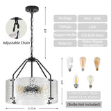 Glass Drum Chandelier for Dining Room 18'' Entryway Light Fixture 4-Light Kitchen