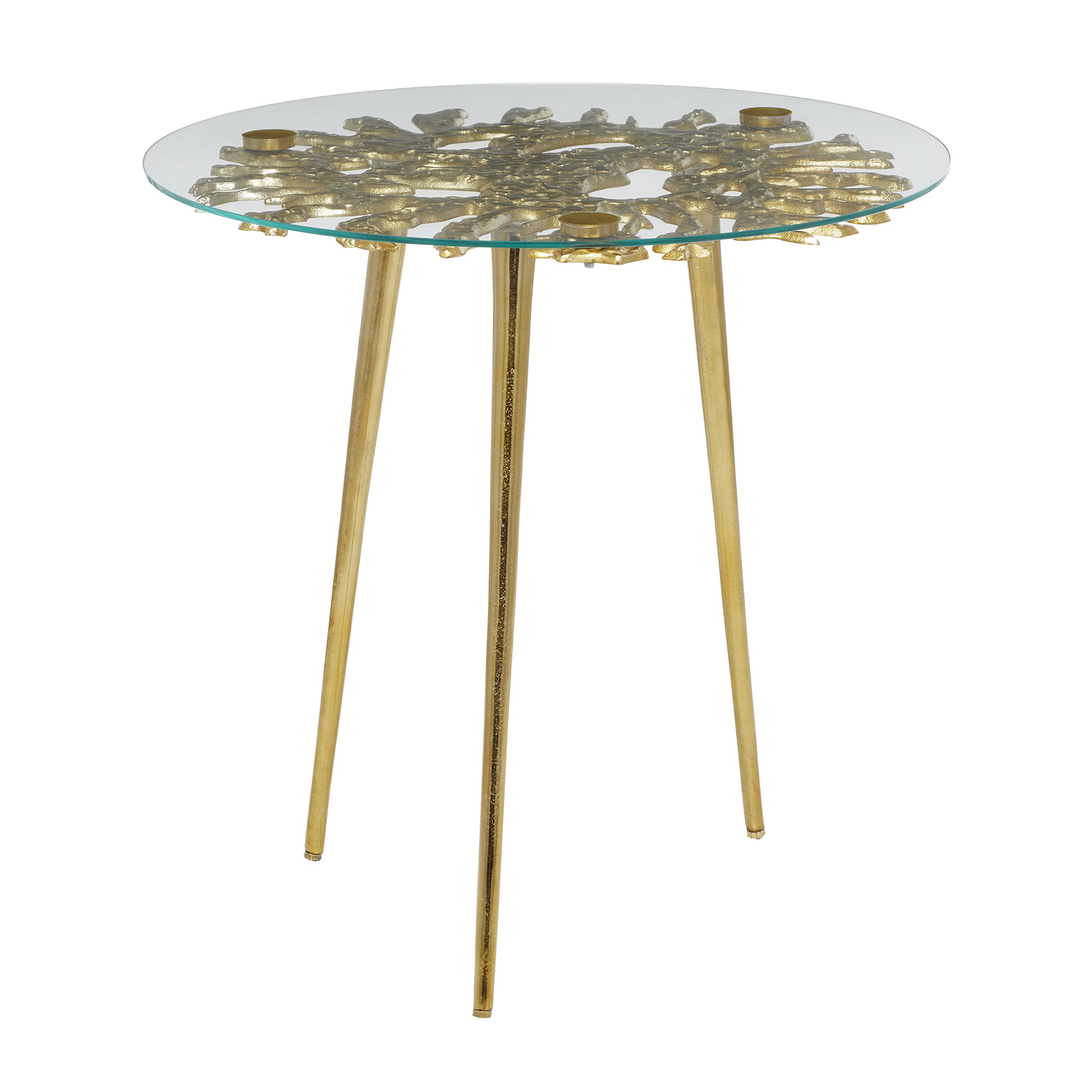Aluminum Metal Side End Accent Table End Table with Clear Glass Top