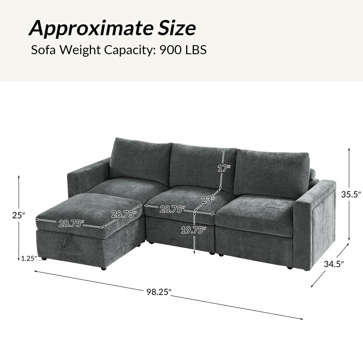 98.25'' Modular Sectional Sofa, Multi-Functional L Shaped Couch with Storage,