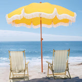 7ft Beach Umbrella with Fringe & Sand Anchor, Outdoor Patio Heavy Duty Windproof Portable