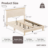 Bestier Queen Corduroy Upholstered Bed Frame with Adjustable Vertical Channel Tufted Headboard, LED Platform Bed with Storage Shelf, Solid Wood Slat Support, No Box Spring Needed, No Squeak(Beige)