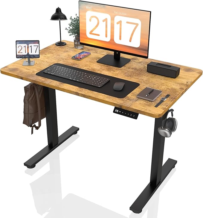 Electric Standing Desk Height Adjustable - 48 x 24 Inches Sit Stand up Desk & Memory Preset Ergonomic Rising Desks for Work, Home Office Workstation Gaming Rising Desk Study Table