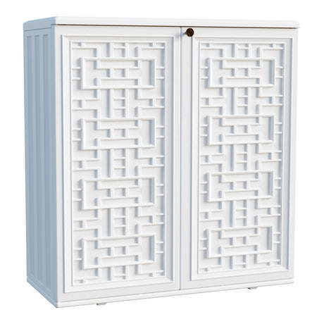 Outdoor Storage Cabinet Waterproof with Shelf, Off White Plastic Outdoor Cabinets