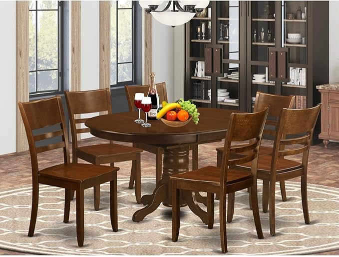 KELY7-ESP-LC 7 Piece Kitchen Table & Chairs Set Consist of an Oval Dining Table with Butterfly Leaf and 6 Faux Leather Dining Room Chairs,