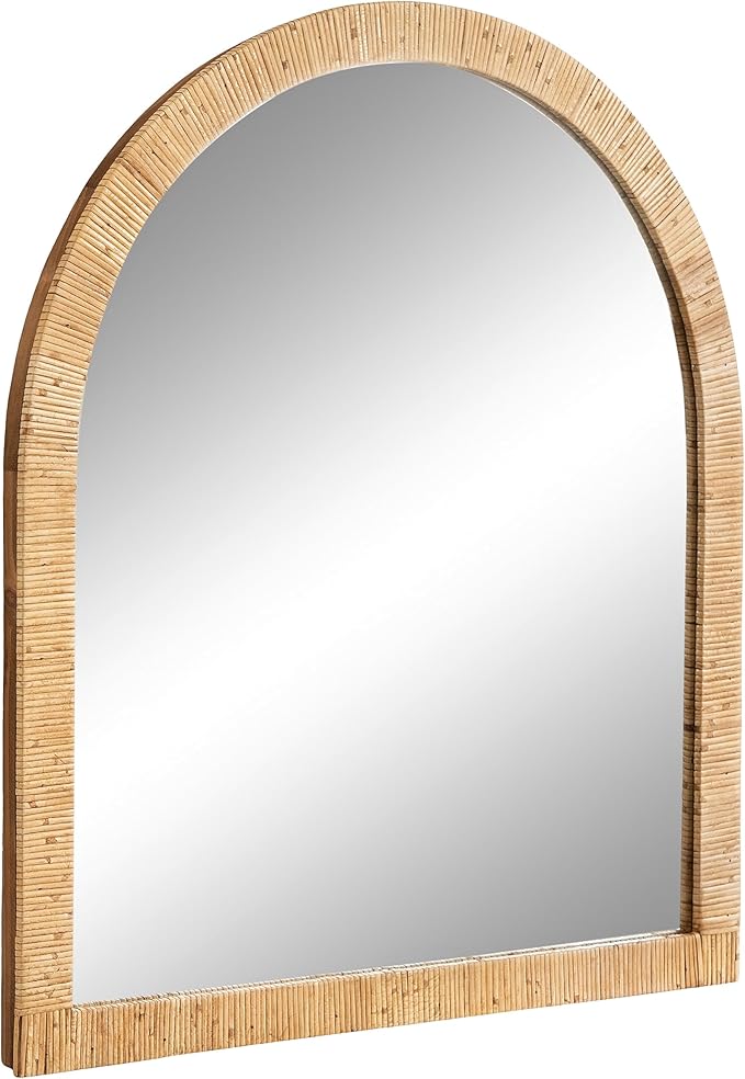Rattan Wall Mirror,  Natural Wood, Decorative Wooden Mirror