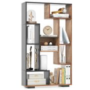 47-Inch Bookshelf, Modern Wooden Geometric Bookcase with Open Shelves, Anti-Tipping Kits, Wood Book Case Shelf, Open Cube Storage Organizer Display Rack for Living Room