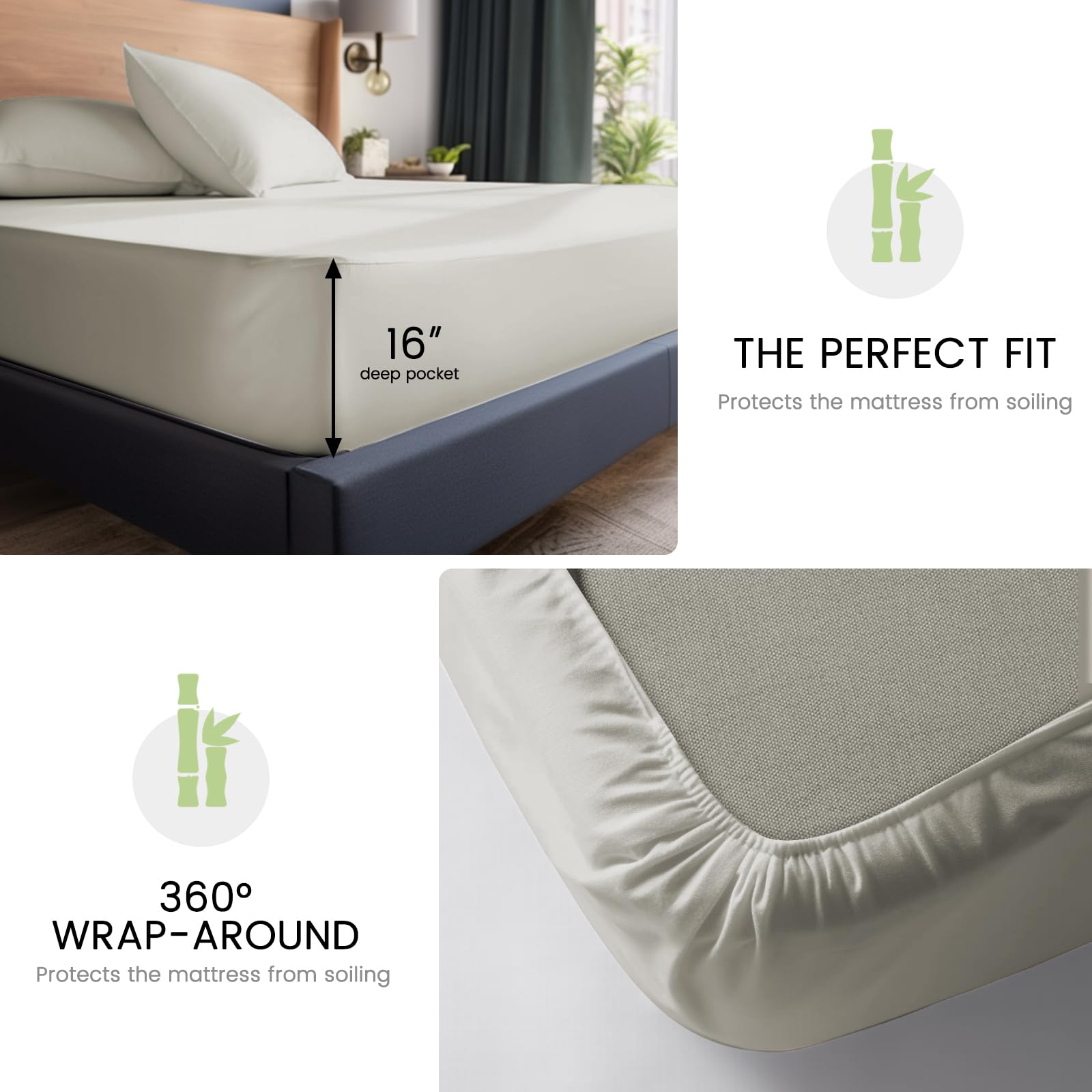 Sheets Queen Size Bed Sheets 4-Pcs Set - 100% Organic Bamboo Viscose 400