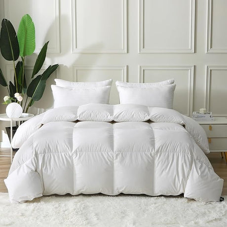 King Size Down Comforter - All Season Down Comforter with Filling Down and Feather and 100% Cotton Cover -