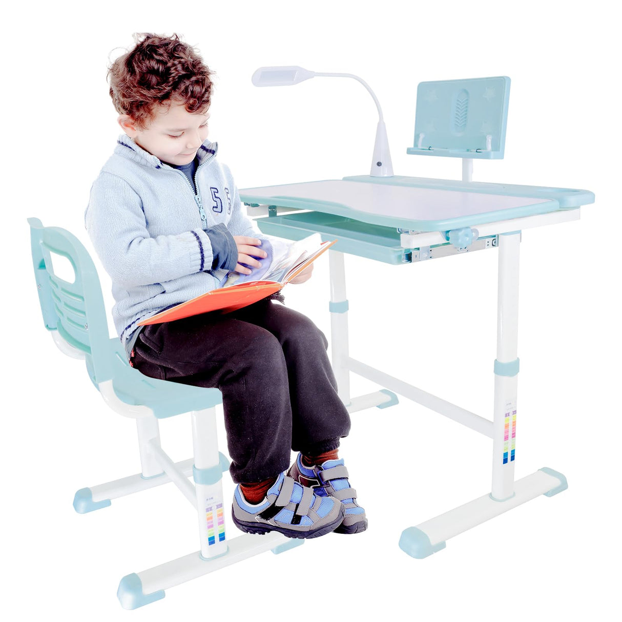 Kids Desk and Chair Set, Height Adjustable Child's School Study Writing Tables