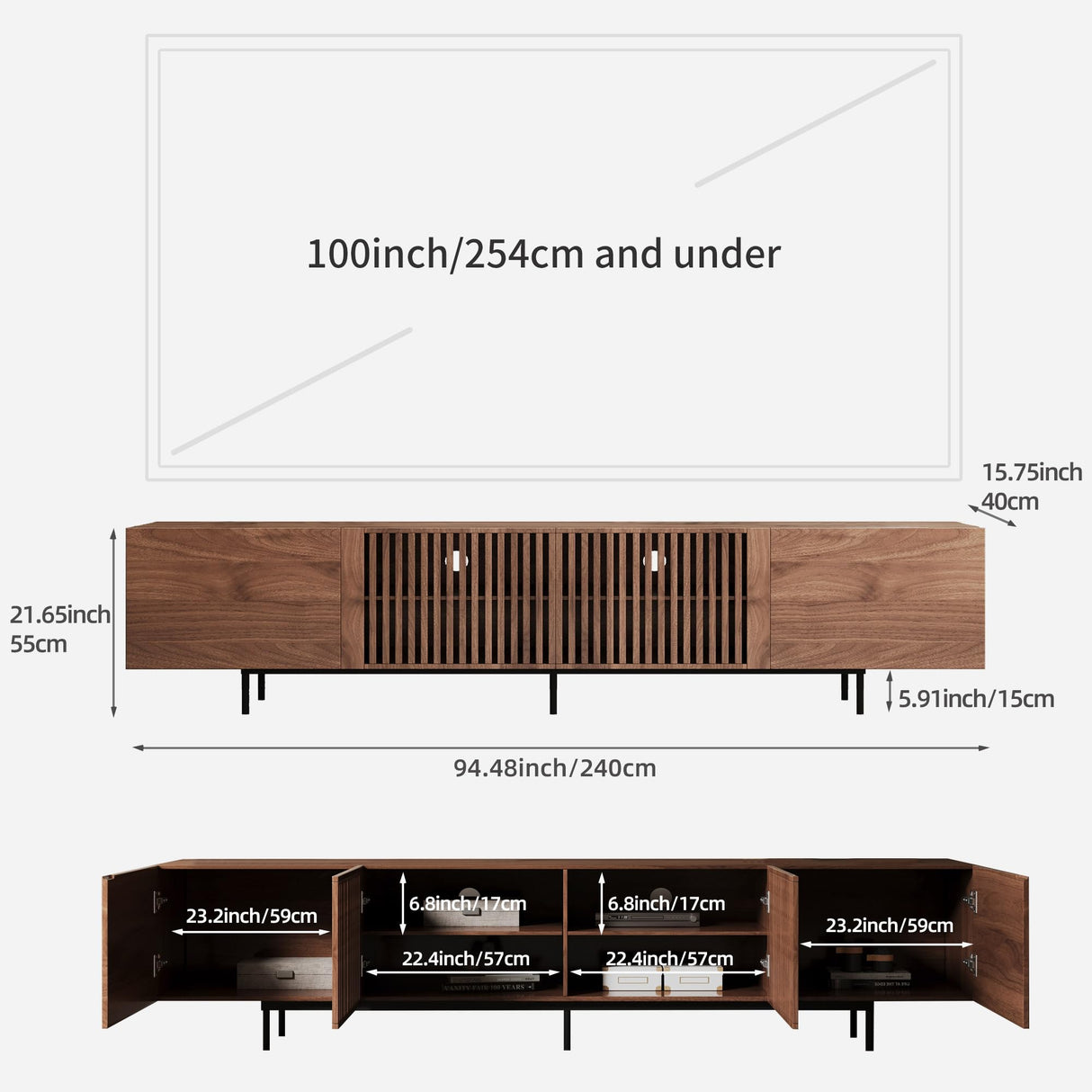 94.48" Mid Century Modern TV Stand with Storage Cabinets