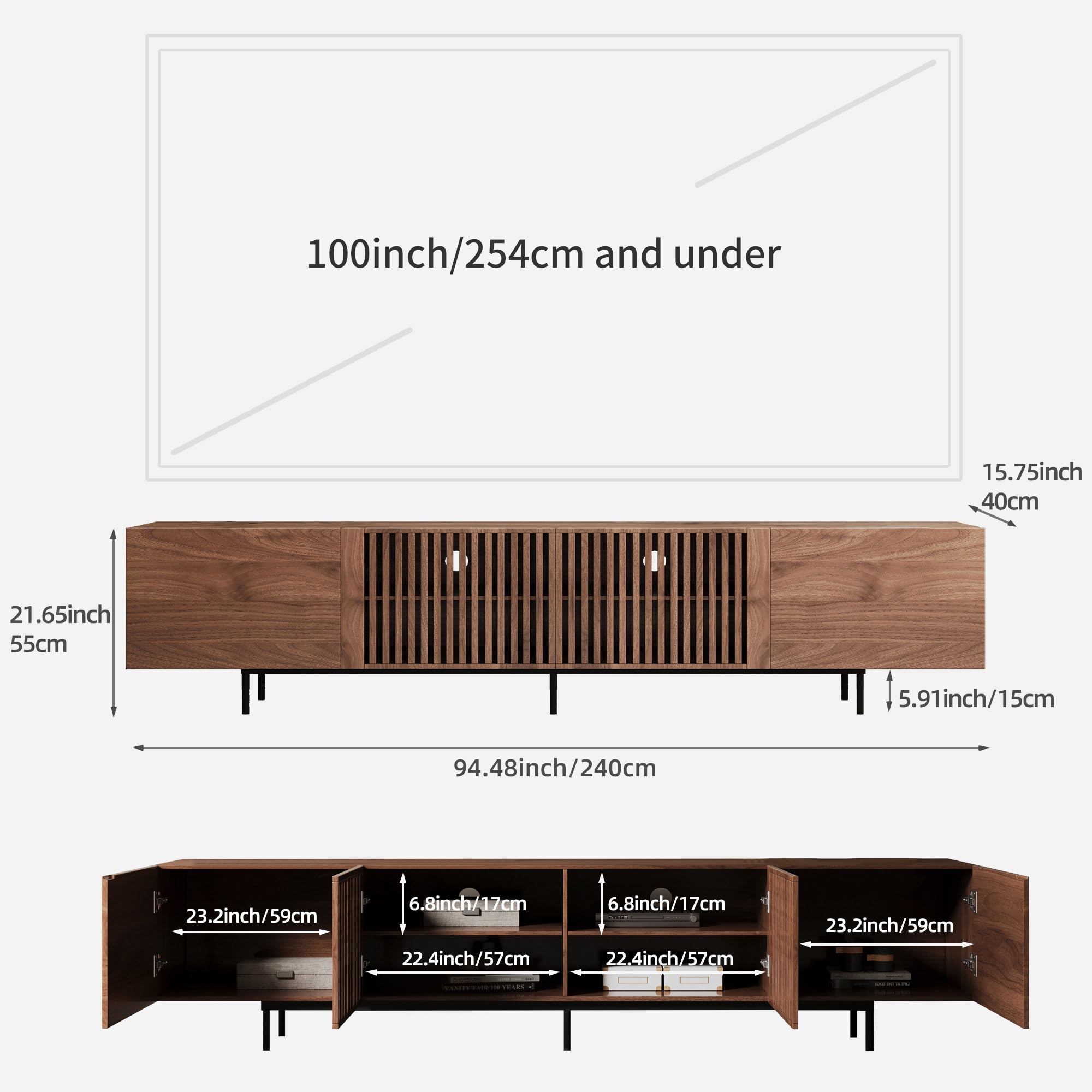 94.48" Mid Century Modern TV Stand with Storage Cabinets