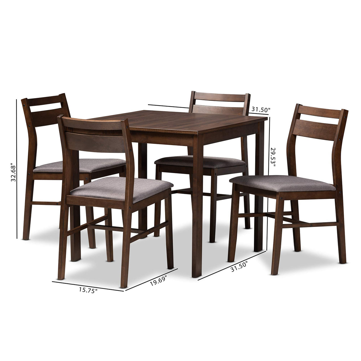 Lovy Modern and Contemporary Gray Fabric Upholstered Dark Walnut-Finished 5-Piece
