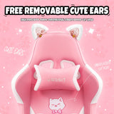 Pink Gaming Chair with Cat Paw Lumbar Cushion and Cat Ears