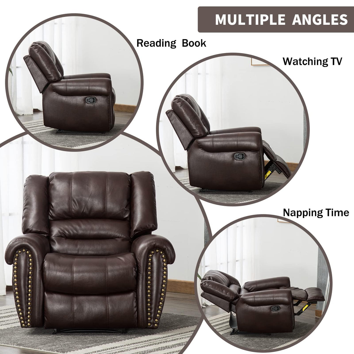 Leather Recliner Chair Set of 2, Classic and Traditional Manual Recliner Chair