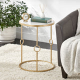 Round Metal Side/End Table with Decorative Legs, in-Lay Top