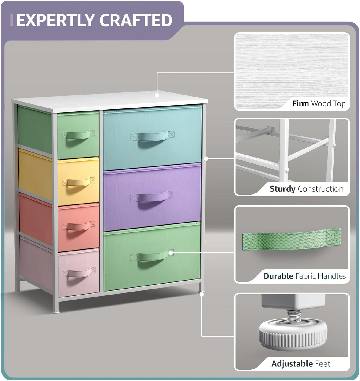 Dresser with 7 Drawers - Furniture Storage Chest for Kid’s, Teens, Bedroom, Nursery,