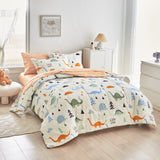Twin Size Dinosaur Bedding Set - 6-Piece Cotton Comforter Set for Kids