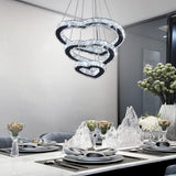 Modern 3 Ring Crystal Heart Chandelier Light Fixture LED Pendant Lighting Stainless Steel