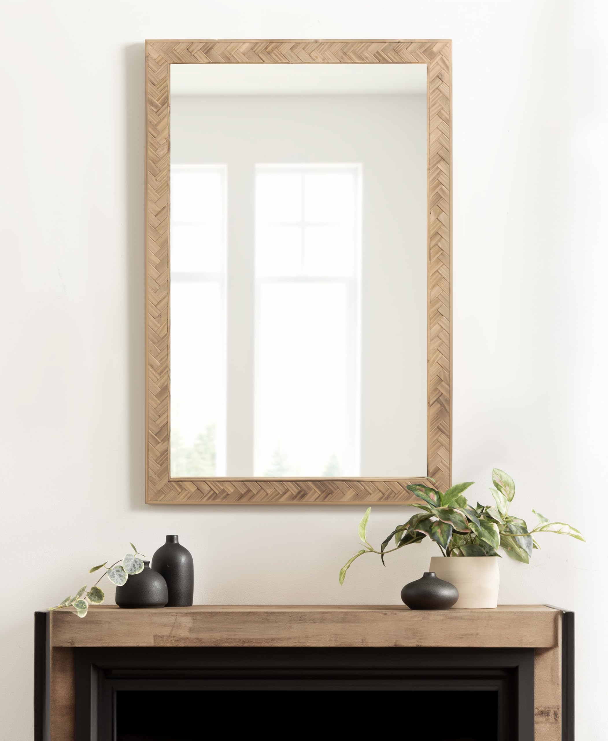 Modern Pieced Wood Rectangle Mirror,  Rustic Brown