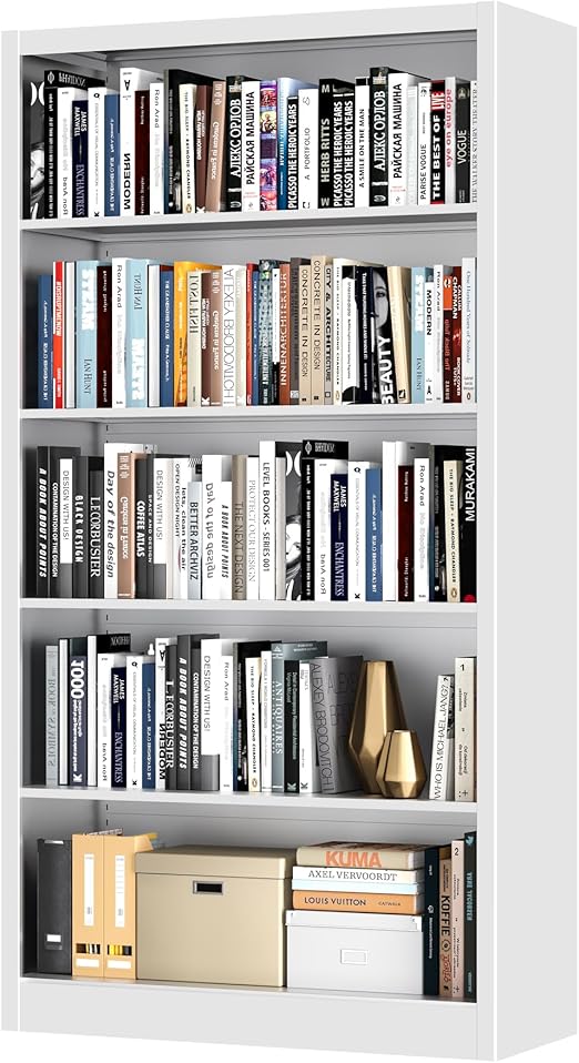 Bookshelf,5 Tier Bookshelves,69" Tall White Bookcase Shelf Storage Organizer