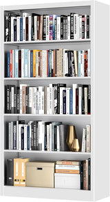 Bookshelf,5 Tier Bookshelves,69" Tall White Bookcase Shelf Storage Organizer