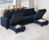 Velvet U shaped Sectional Sofa Couch with Storage Ottoman Convertibel Sectional Sofa