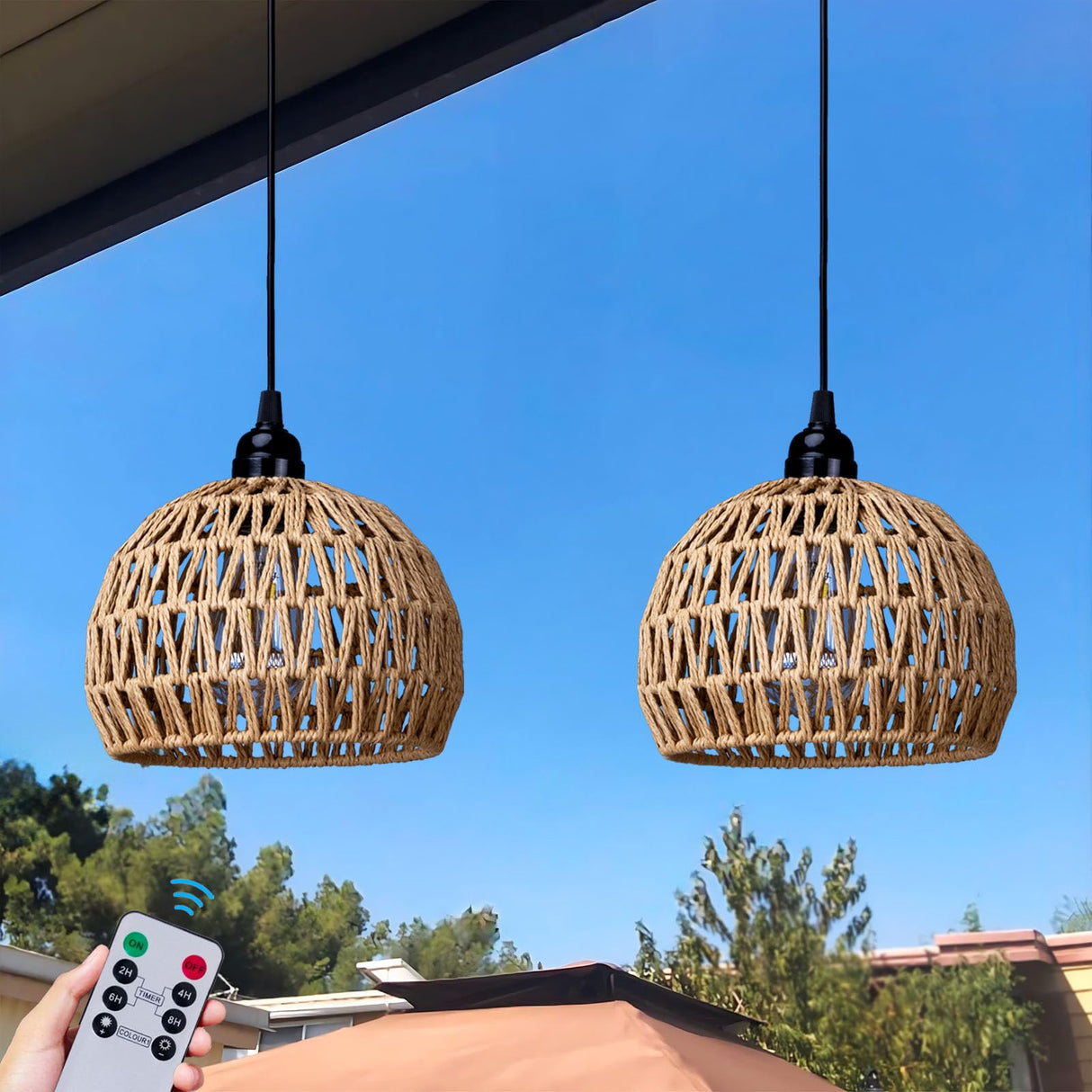 perated Hanging Pendant light, Battery Outdoor Chandelier, Gazebo Lights with Warm White