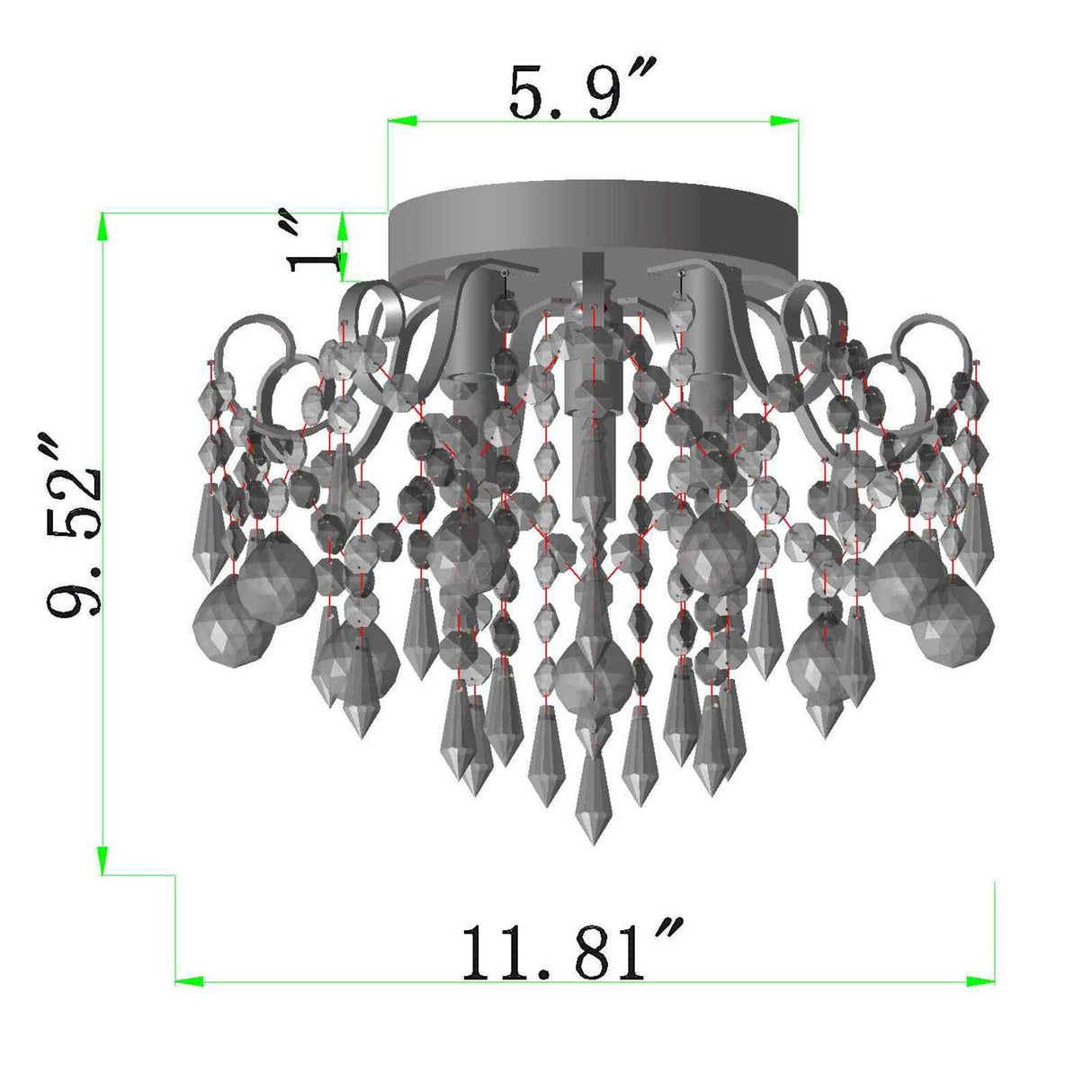 Small Crystal Chandelier Flush Mount Ceiling Light 3 Lights Modern Chrome Iron Raindrop