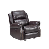 Tavi 37 Inch Glider Chair, Power Recliner, Nailhead Trim, Brown Upholstery