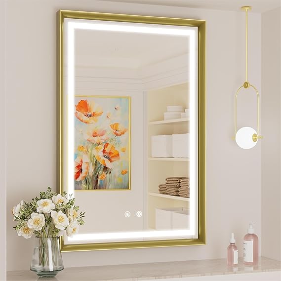 24x36 Inch LED Mirror for Bathroom,Gold Framed Bathroom Mirror with LED Lights