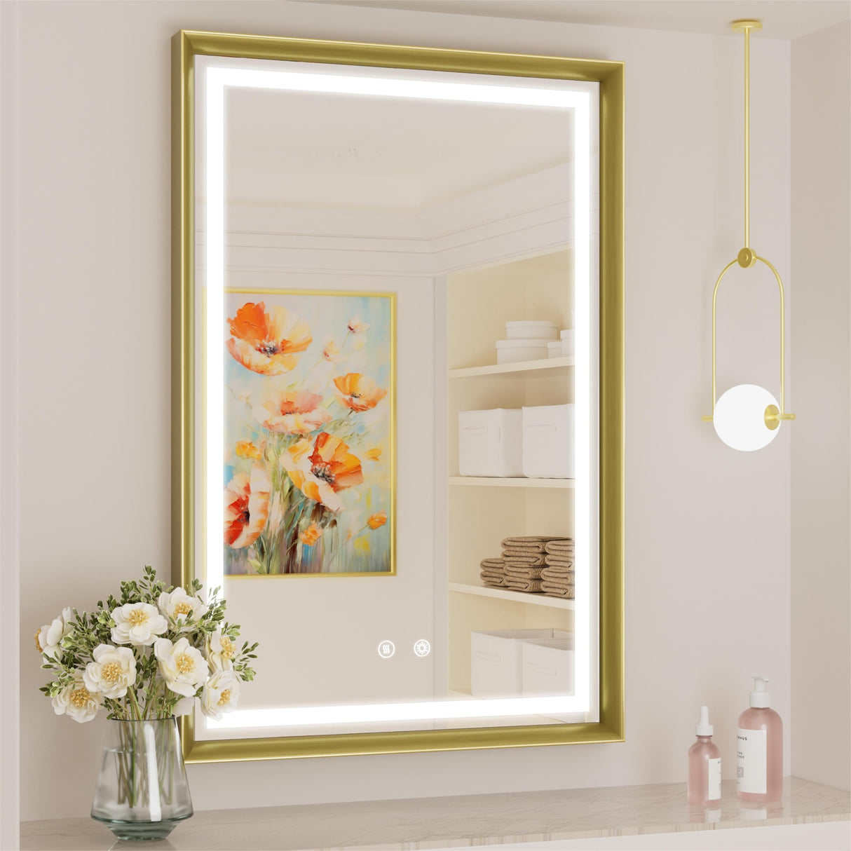 24x36 Inch LED Mirror for Bathroom,Gold Framed Bathroom Mirror with LED Lights