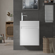 16" Small Bathroom Vanity Wall Mounted,White Small Bathroom Vanity with Ceramic Sink