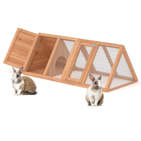 Rabbit Hutch, Small Chicken Coop Outdoor A-Frame Quail Cage with 2 Door & Run Cage