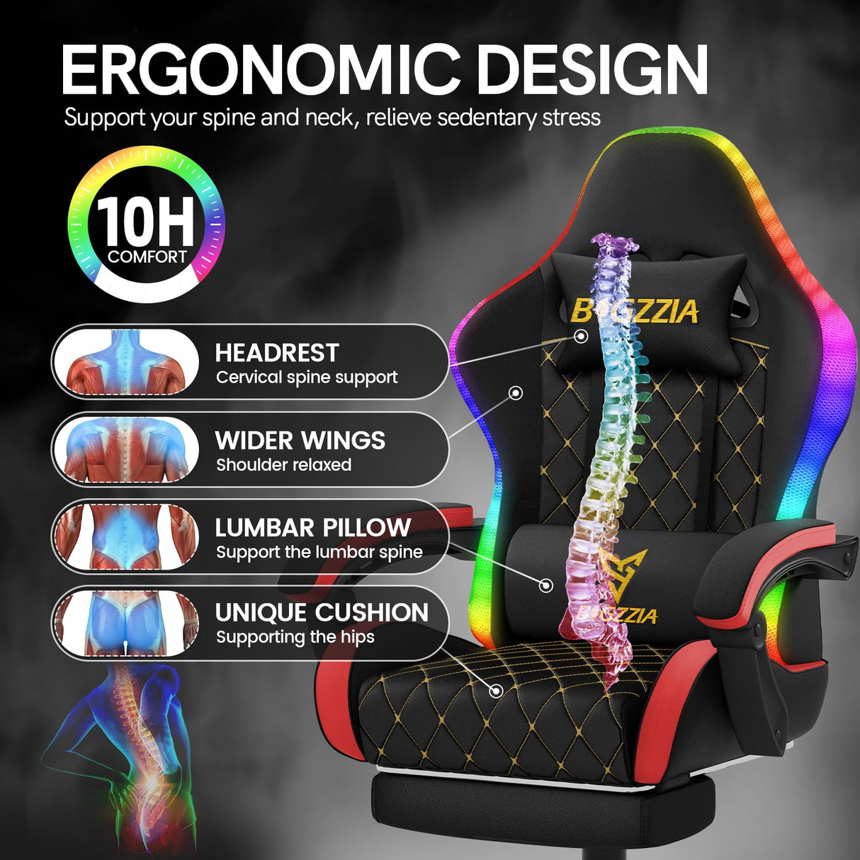 RGB LED Gaming Chair with Footrest - Ergonomic High Back Reclining Computer Chair